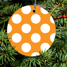 DistinctInk® Hanging Ceramic Christmas Tree Ornament with Gold String - Great Gift / Present - 2 3/4 inch Diameter - White & Orange Polka Dots