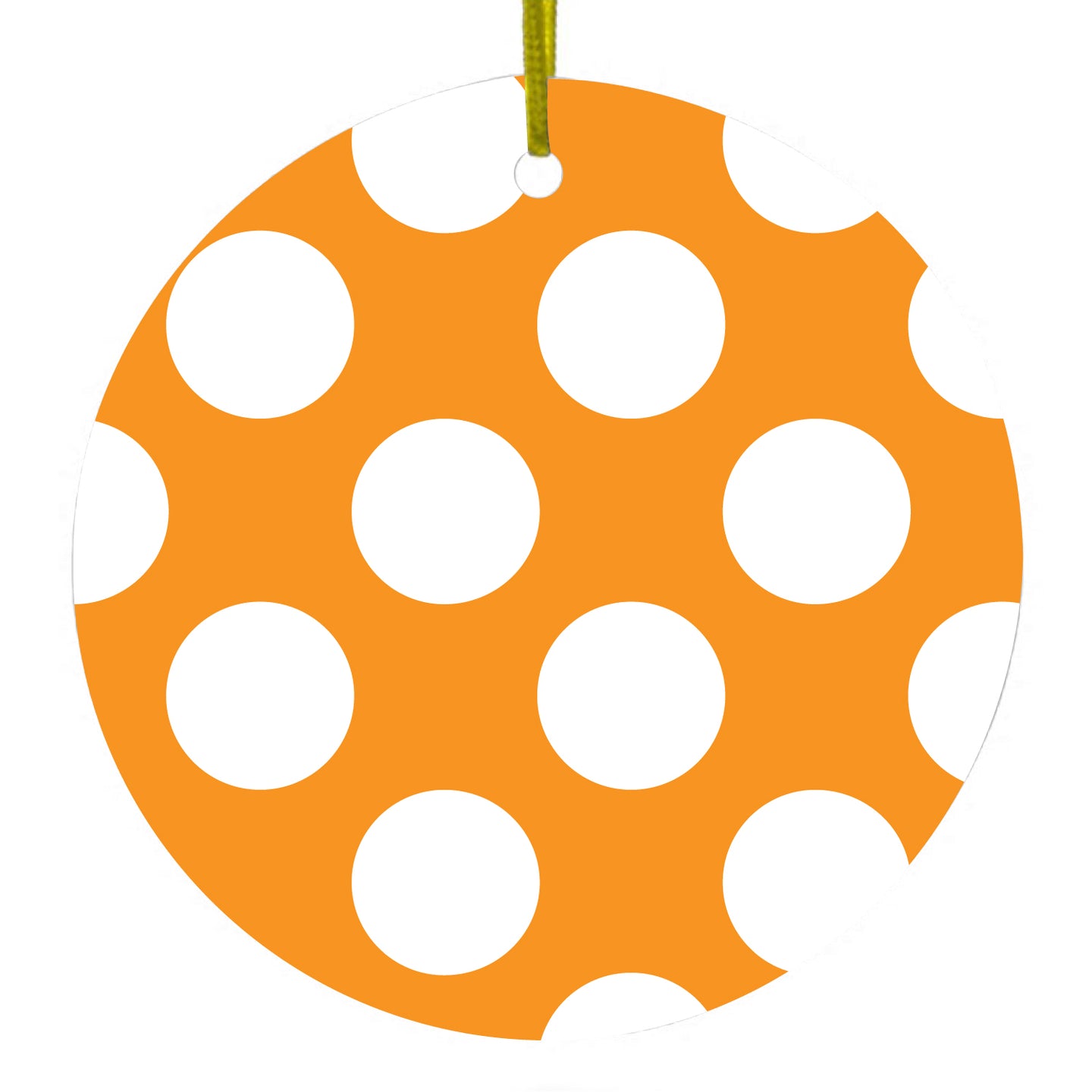 DistinctInk® Hanging Ceramic Christmas Tree Ornament with Gold String - Great Gift / Present - 2 3/4 inch Diameter - White & Orange Polka Dots