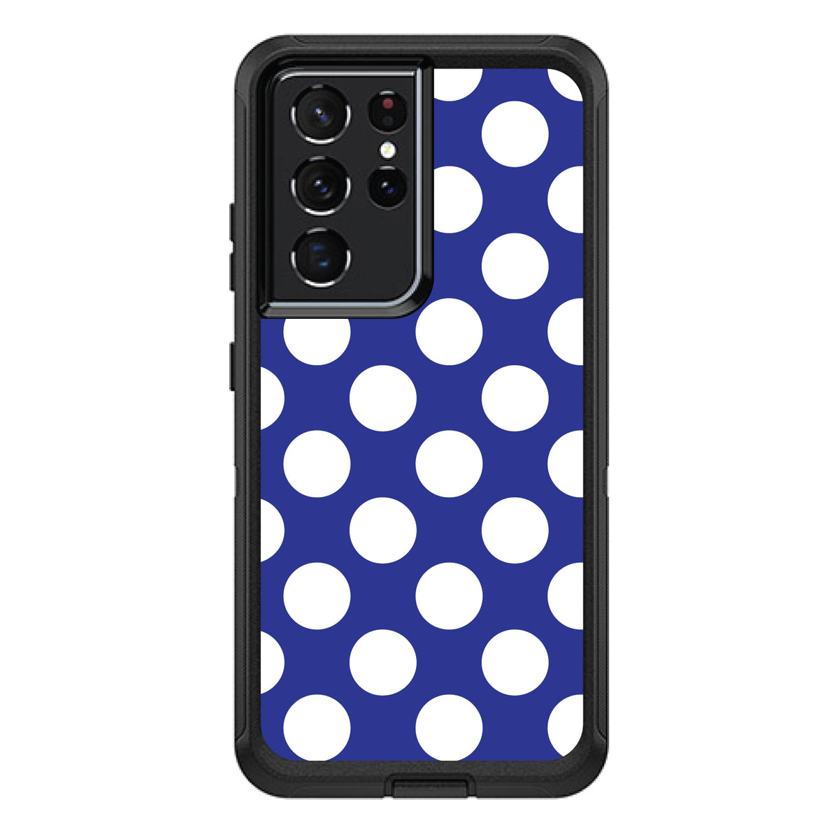 White & Dark Blue Polka Dots OtterBox Defender Case for iPhone & Galaxy, view 7
