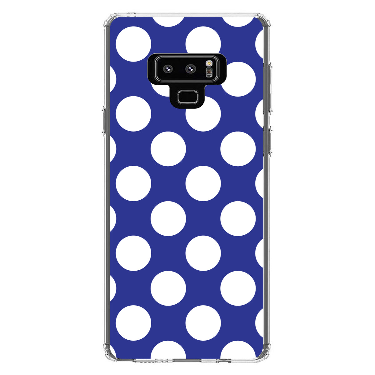 White & Dark Blue Polka Dots Clear Shockproof iPhone Case, view 11