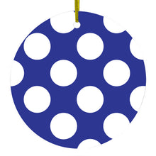 White & Dark Blue Polka Dots Ceramic Ornament