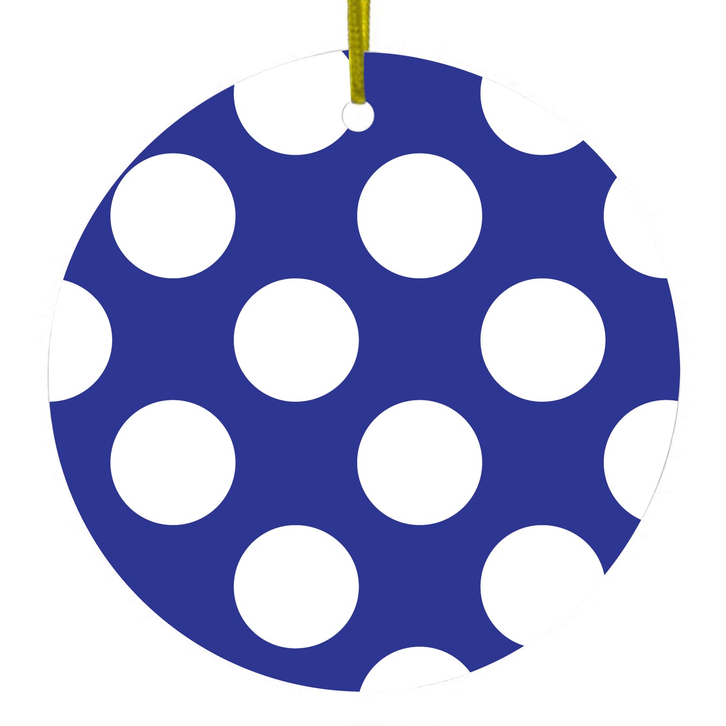White & Dark Blue Polka Dots Ceramic Ornament