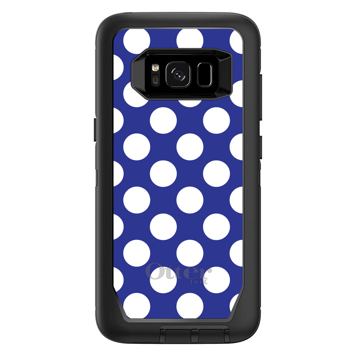 White & Dark Blue Polka Dots OtterBox Defender Case for iPhone & Galaxy, view 12