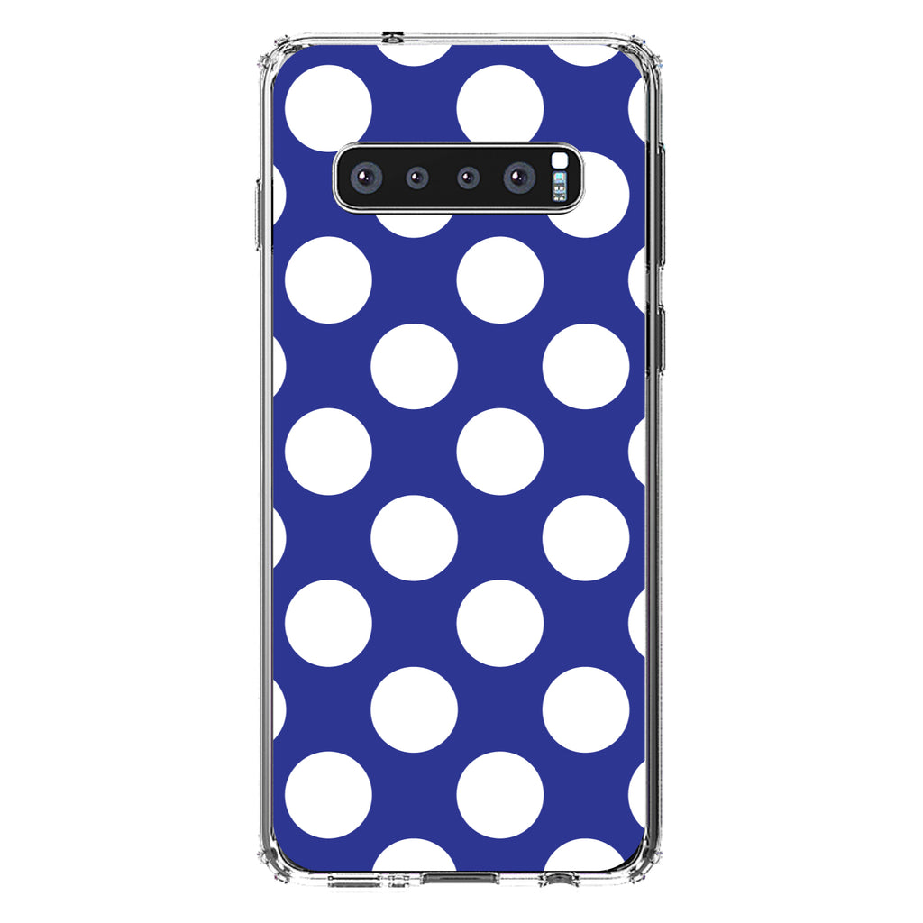 White & Dark Blue Polka Dots Clear Shockproof iPhone Case, view 17