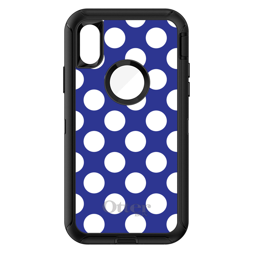 White & Dark Blue Polka Dots OtterBox Defender Case for iPhone & Galaxy, view 3