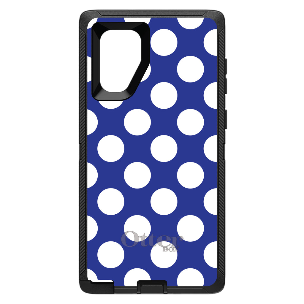 White & Dark Blue Polka Dots OtterBox Defender Case for iPhone & Galaxy, view 14