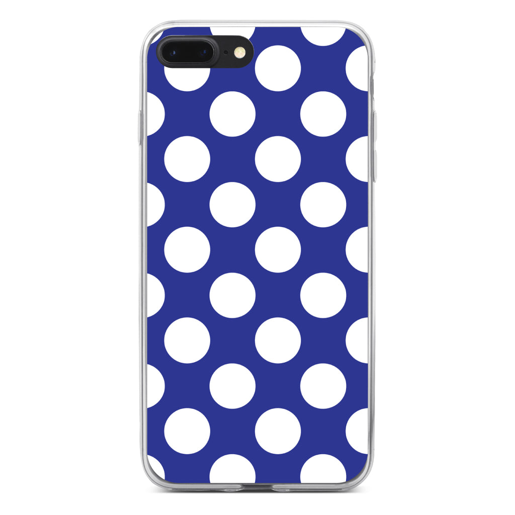 White & Dark Blue Polka Dots Clear Shockproof iPhone Case, view 6