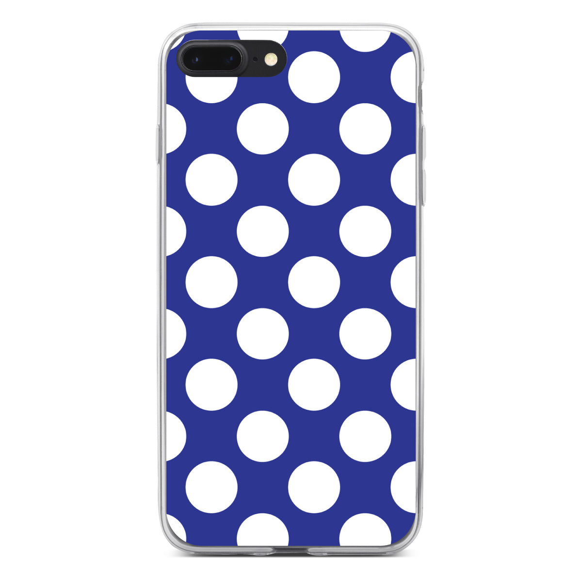 White & Dark Blue Polka Dots Clear Shockproof iPhone Case, view 6