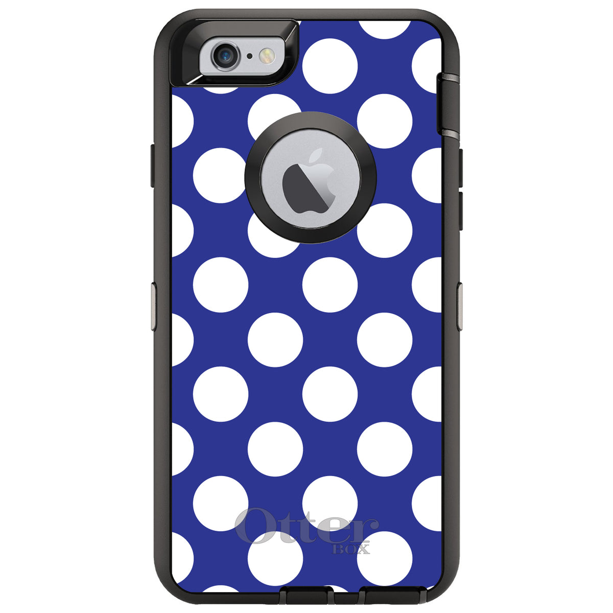 White & Dark Blue Polka Dots OtterBox Defender Case for iPhone & Galaxy, view 4