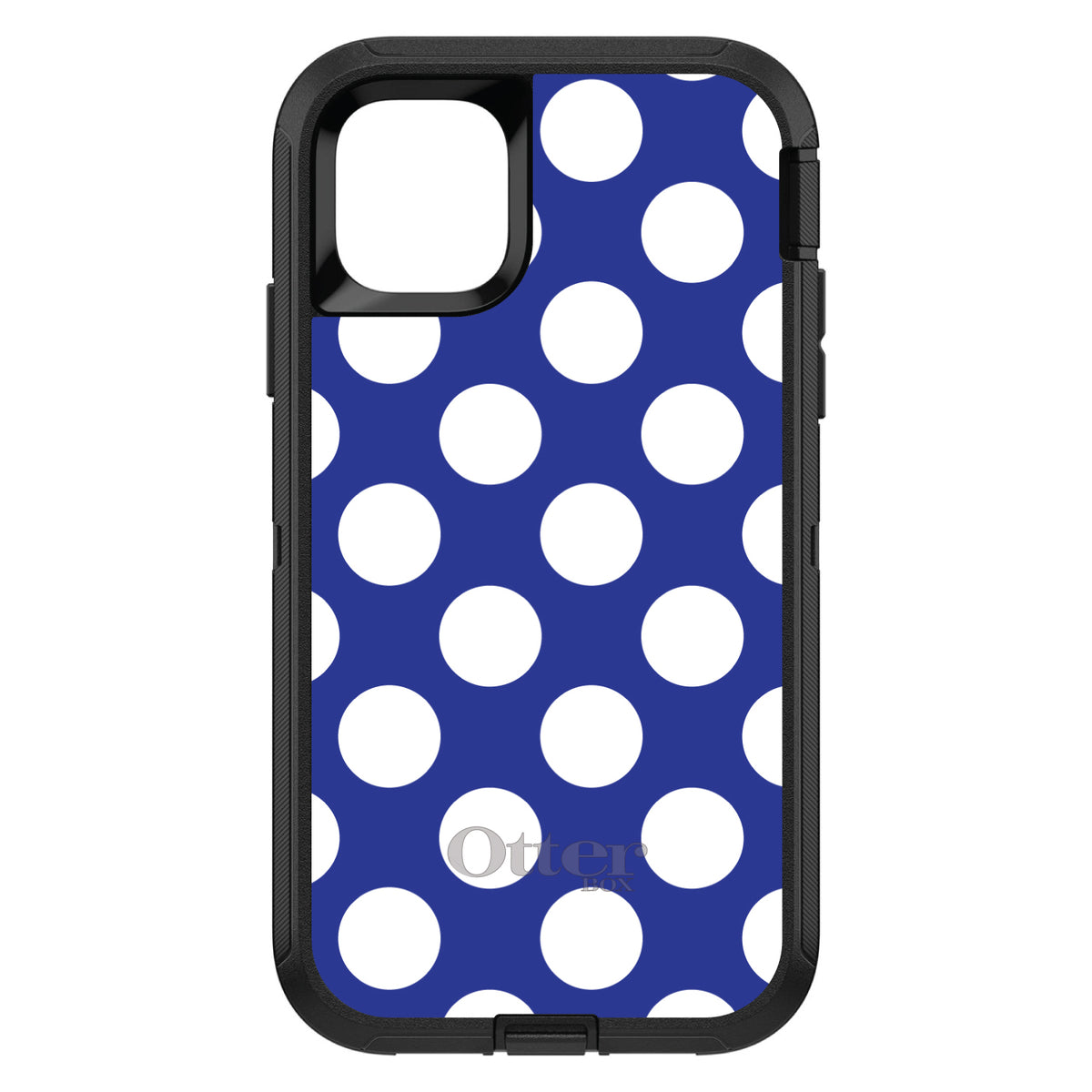 White & Dark Blue Polka Dots OtterBox Defender Case for iPhone & Galaxy, view 2