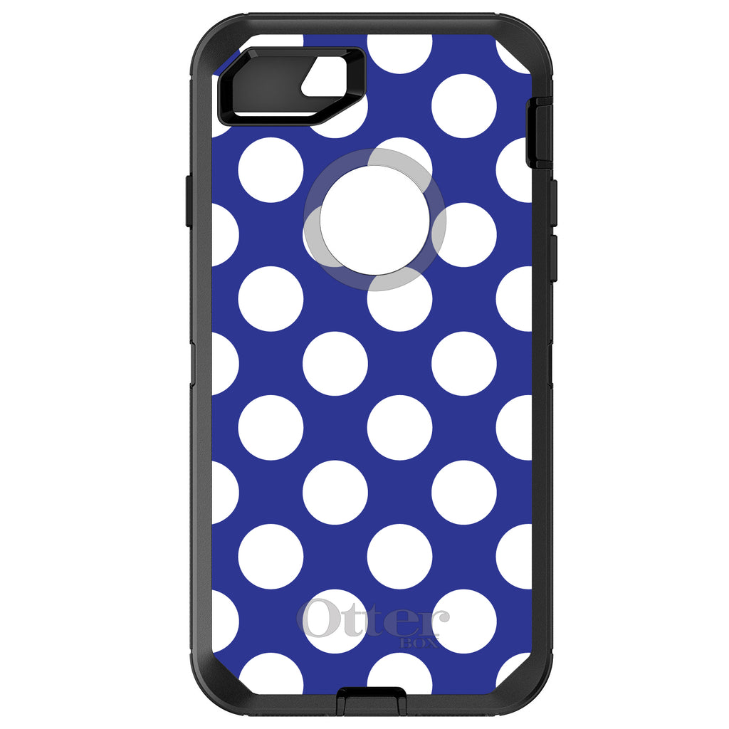 White & Dark Blue Polka Dots OtterBox Defender Case for iPhone & Galaxy