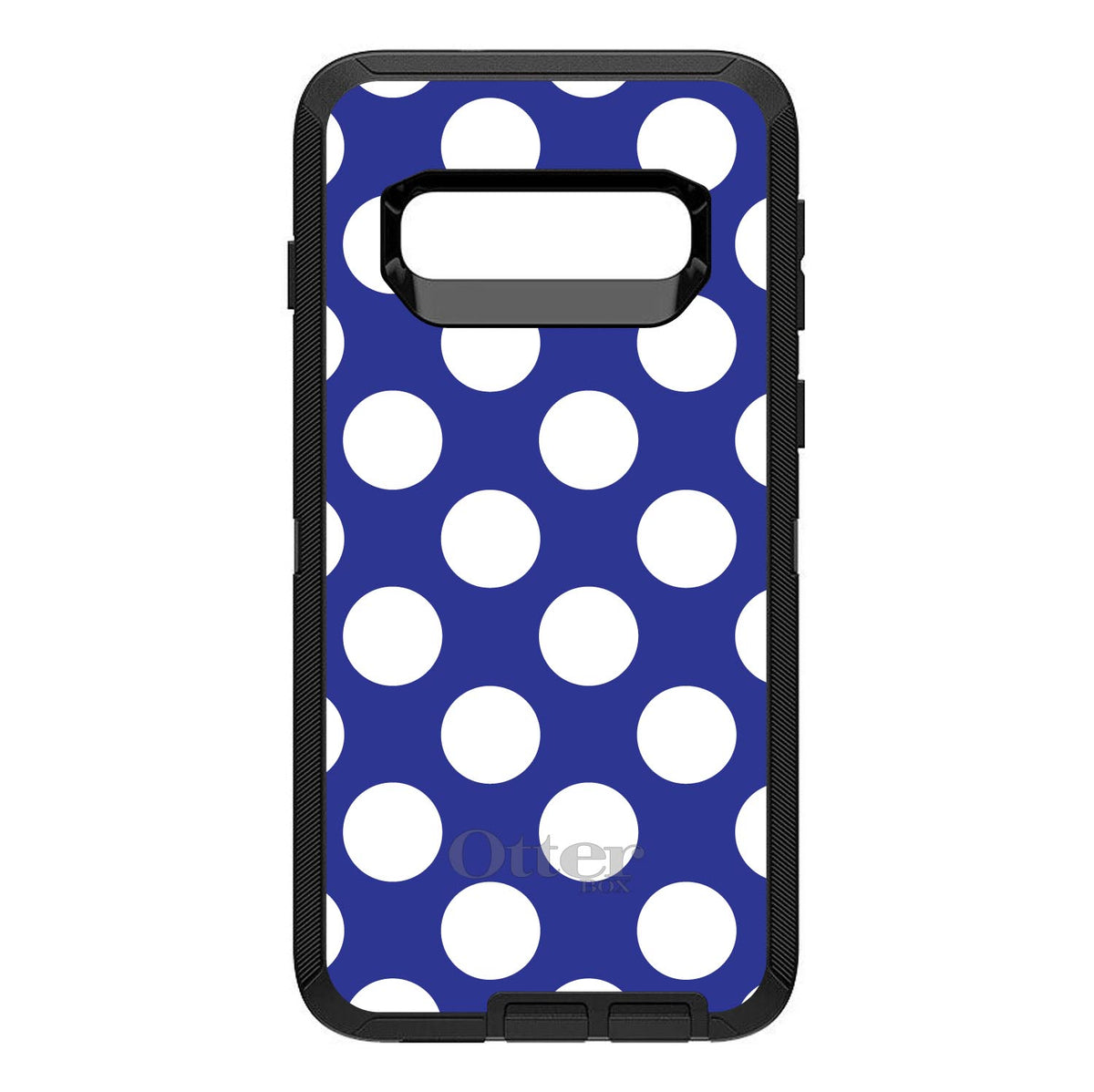 White & Dark Blue Polka Dots OtterBox Defender Case for iPhone & Galaxy, view 9