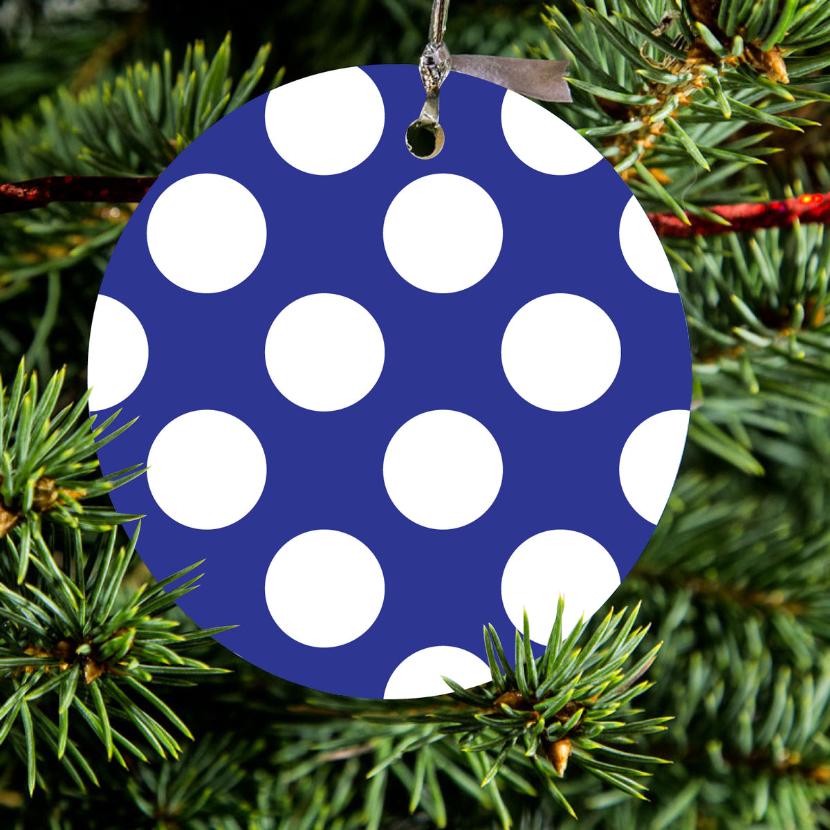 White & Dark Blue Polka Dots Ceramic Ornament, view 2