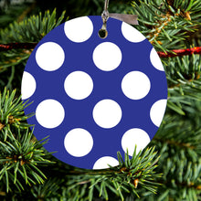 White & Dark Blue Polka Dots Ceramic Ornament