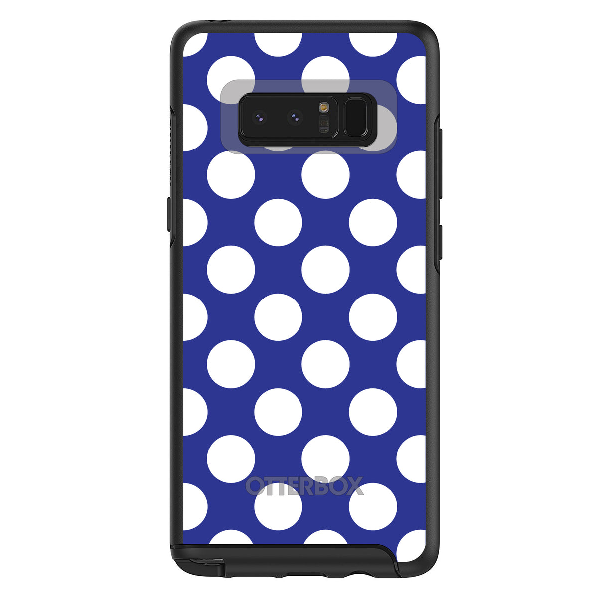White & Dark Blue Polka Dots OtterBox Symmetry Case for iPhone & Galaxy, view 14