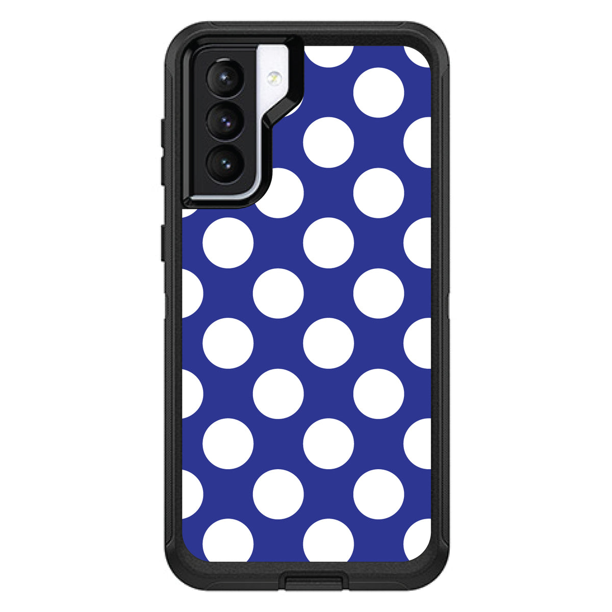 White & Dark Blue Polka Dots OtterBox Defender Case for iPhone & Galaxy, view 6