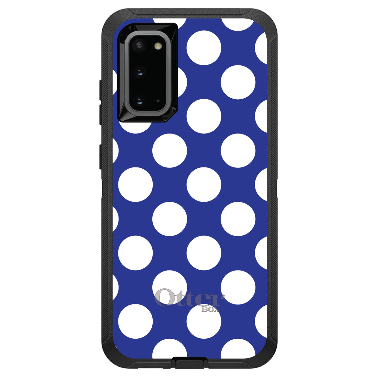 White & Dark Blue Polka Dots OtterBox Defender Case for iPhone & Galaxy, view 8