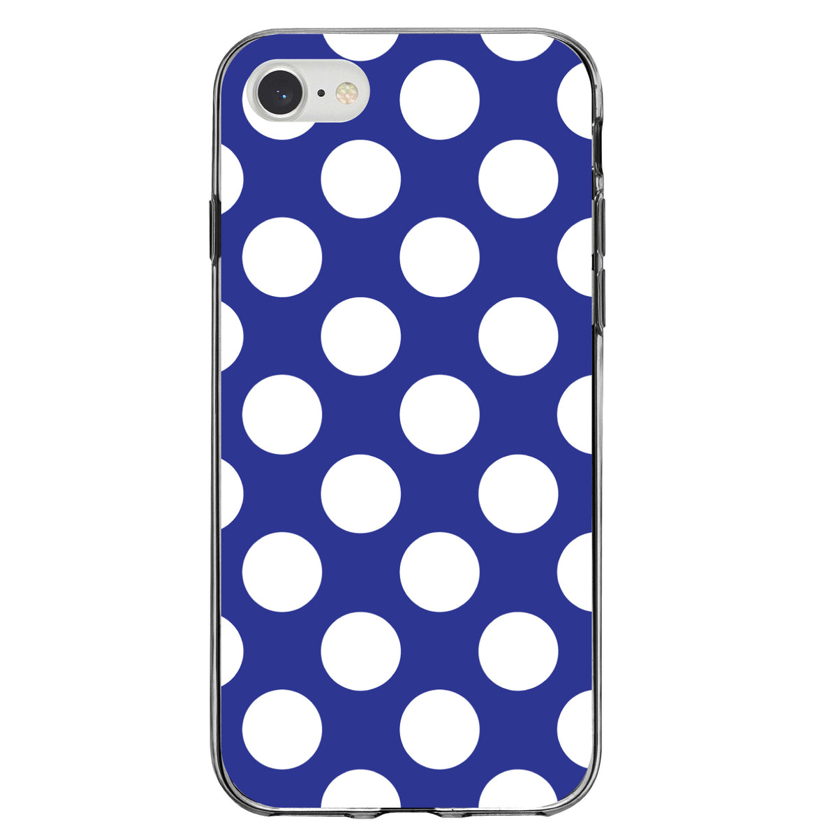 White & Dark Blue Polka Dots Clear Shockproof iPhone Case, view 5