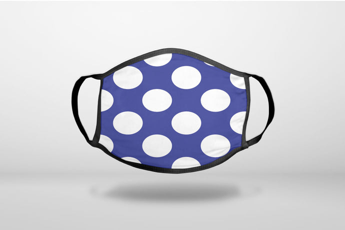 White & Dark Blue Polka Dots - 3-Ply Reusable Soft Face Mask Covering, Unisex, Cotton Inner Layer