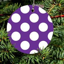 White & Purple Polka Dots Ceramic Ornament