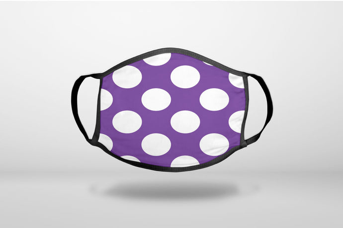 White & Purple Polka Dots - 3-Ply Reusable Soft Face Mask Covering, Unisex, Cotton Inner Layer