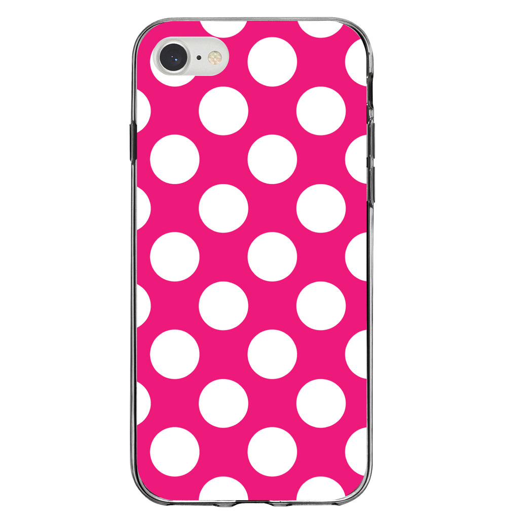 White & Hot Pink Polka Dots Clear Shockproof iPhone Case, view 5