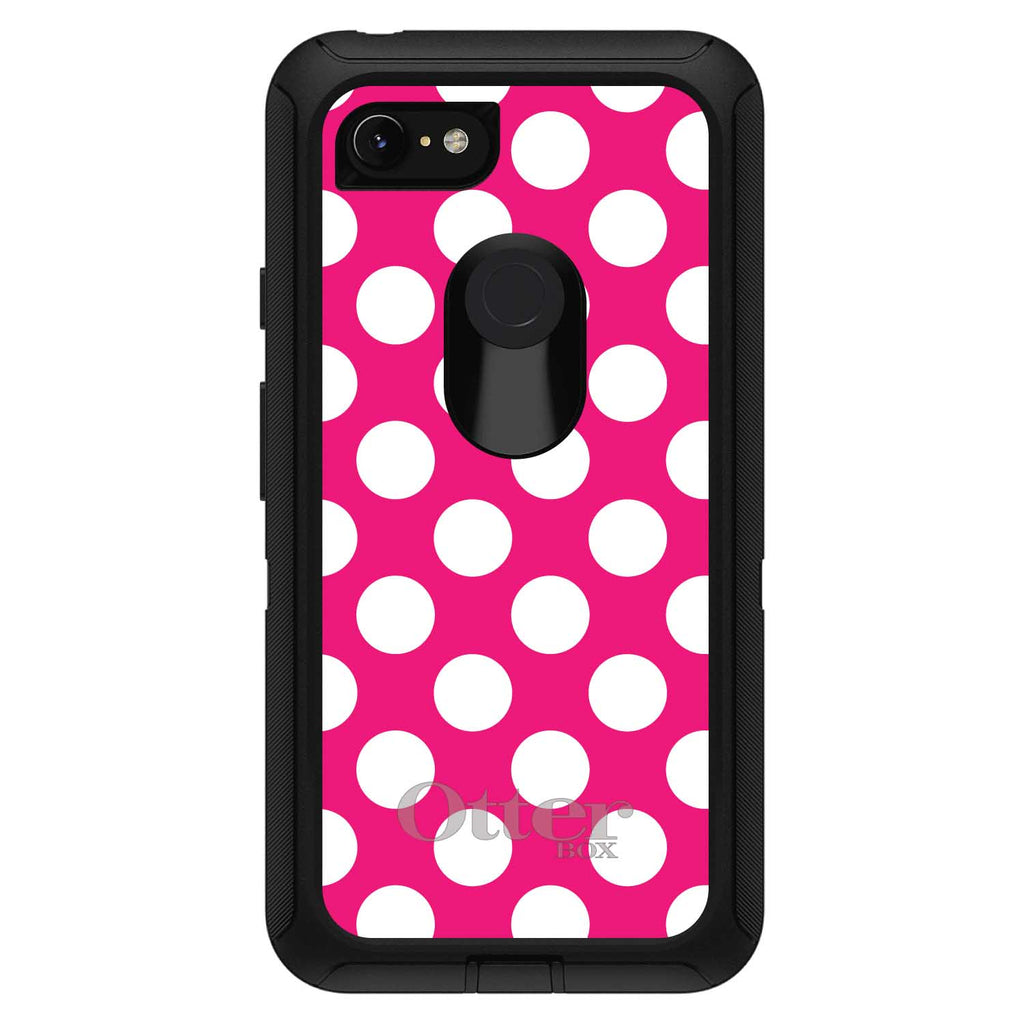 White & Hot Pink Polka Dots OtterBox Defender Case for iPhone & Galaxy, view 17