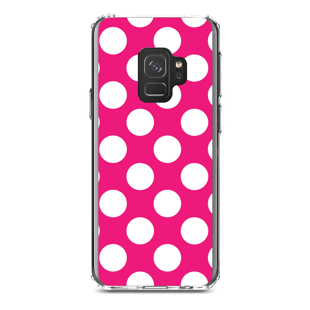 White & Hot Pink Polka Dots Clear Shockproof iPhone Case, view 19