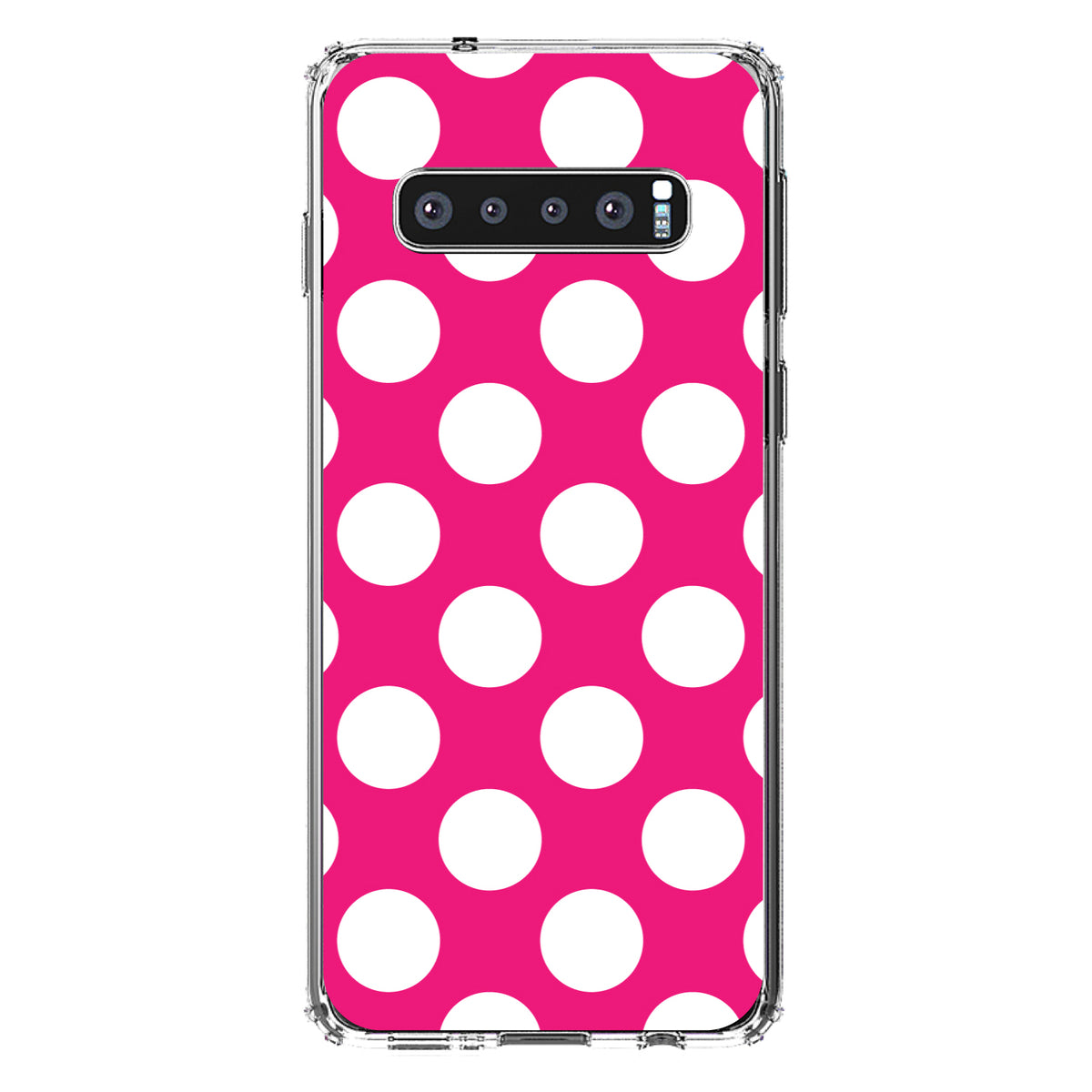 White & Hot Pink Polka Dots Clear Shockproof iPhone Case, view 16