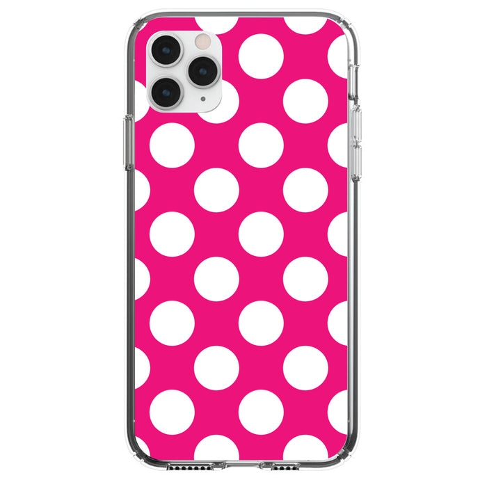 DistinctInk® Clear Shockproof Hybrid Case for Apple iPhone / Samsung Galaxy / Google Pixel - White & Hot Pink Polka Dots