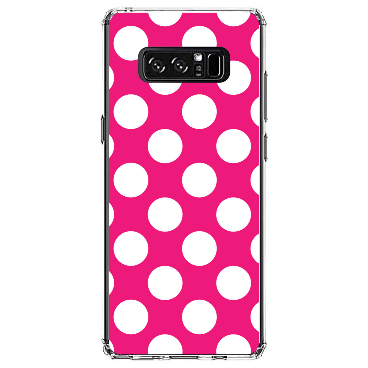 White & Hot Pink Polka Dots Clear Shockproof iPhone Case, view 12