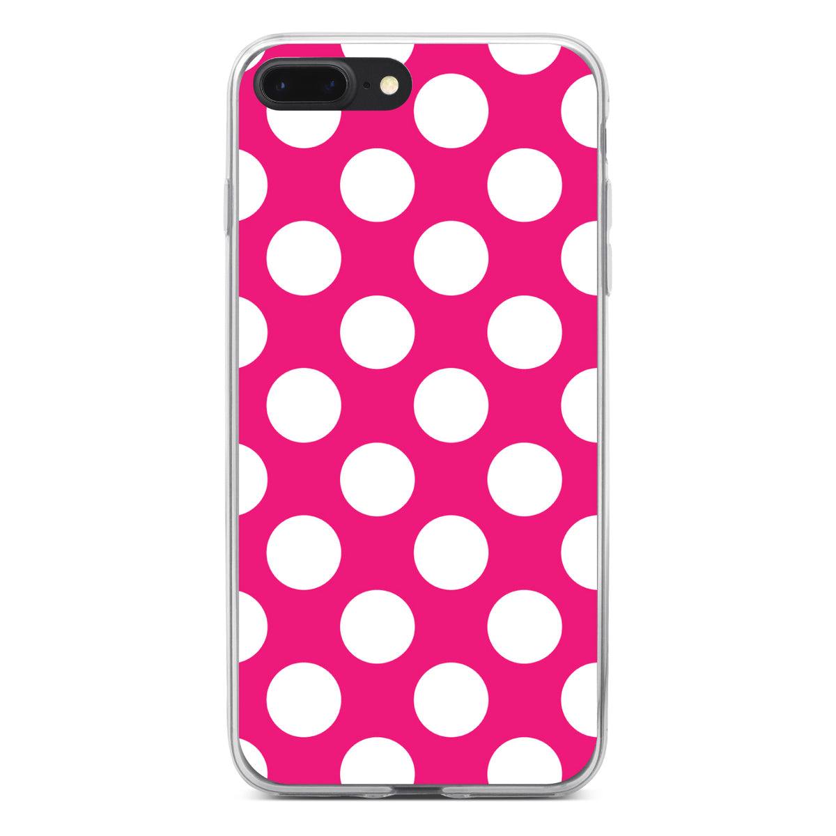 White & Hot Pink Polka Dots Clear Shockproof iPhone Case, view 6