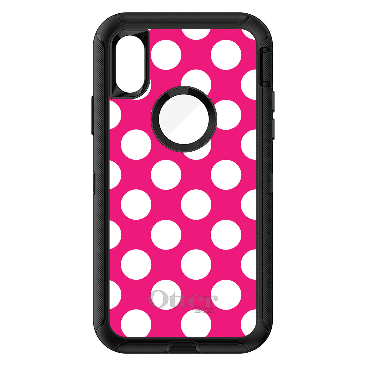 White & Hot Pink Polka Dots OtterBox Defender Case for iPhone & Galaxy, view 3