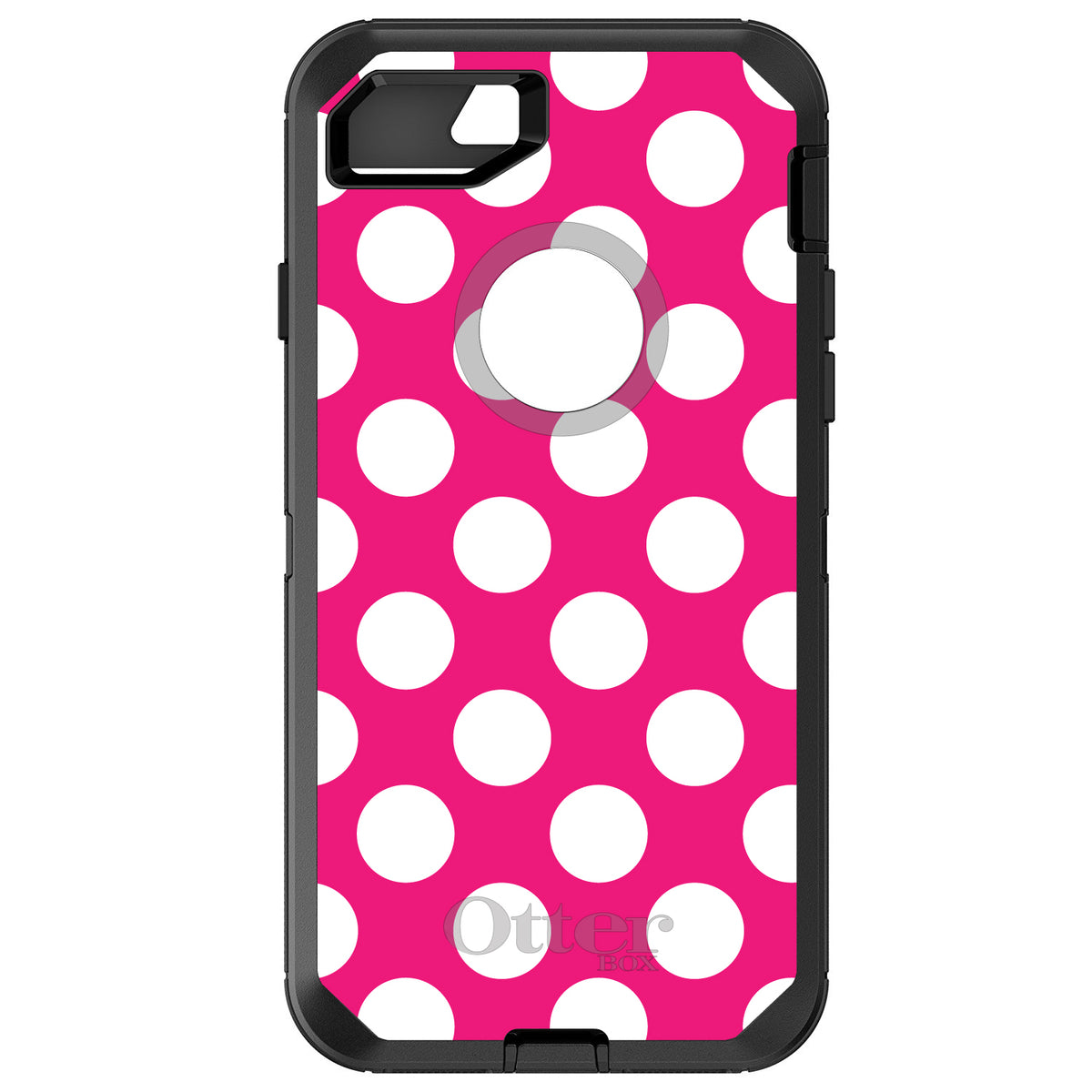 White & Hot Pink Polka Dots OtterBox Defender Case for iPhone & Galaxy