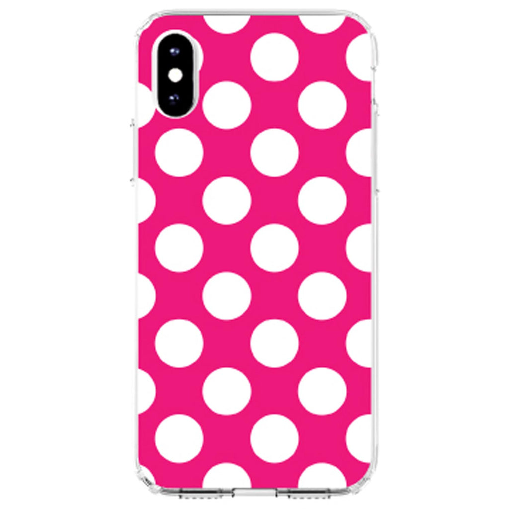 White & Hot Pink Polka Dots Clear Shockproof iPhone Case, view 4