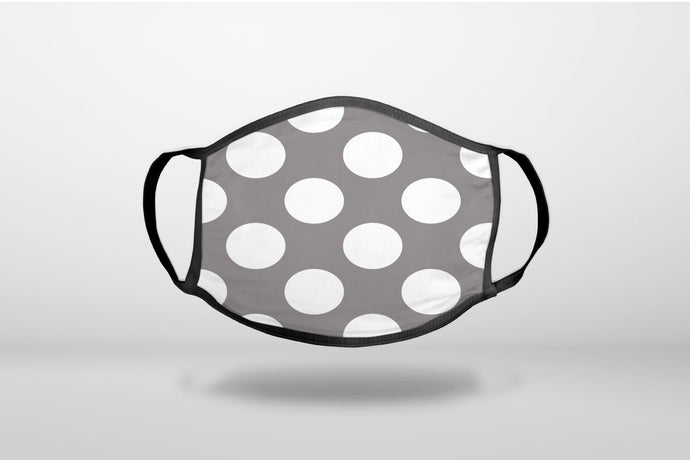 White & Grey Polka Dots - 3-Ply Reusable Soft Face Mask Covering, Unisex, Cotton Inner Layer