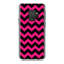 DistinctInk® Clear Shockproof Hybrid Case for Apple iPhone / Samsung Galaxy / Google Pixel - Black Hot Pink Chevron Stripes