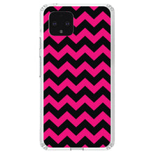 DistinctInk® Clear Shockproof Hybrid Case for Apple iPhone / Samsung Galaxy / Google Pixel - Black Hot Pink Chevron Stripes