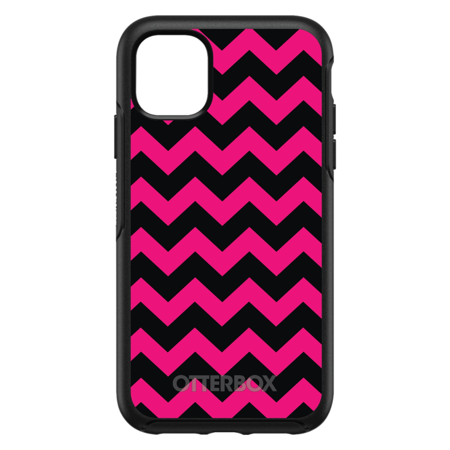 DistinctInk™ OtterBox Symmetry Series Case for Apple iPhone / Samsung Galaxy / Google Pixel - Black Hot Pink Chevron Stripes