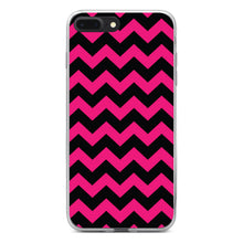 DistinctInk® Clear Shockproof Hybrid Case for Apple iPhone / Samsung Galaxy / Google Pixel - Black Hot Pink Chevron Stripes