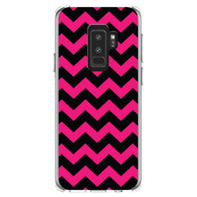 DistinctInk® Clear Shockproof Hybrid Case for Apple iPhone / Samsung Galaxy / Google Pixel - Black Hot Pink Chevron Stripes