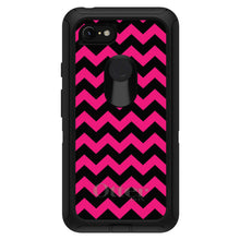 DistinctInk™ OtterBox Defender Series Case for Apple iPhone / Samsung Galaxy / Google Pixel - Black Hot Pink Chevron Stripes
