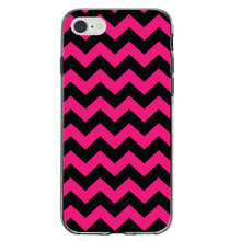 DistinctInk® Clear Shockproof Hybrid Case for Apple iPhone / Samsung Galaxy / Google Pixel - Black Hot Pink Chevron Stripes