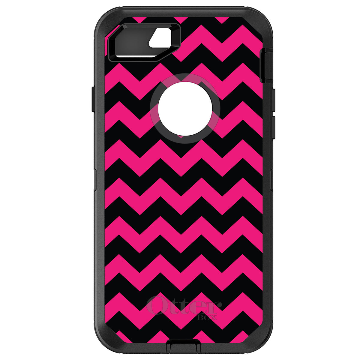 Black Hot Pink Chevron Stripes OtterBox Defender Case for iPhone & Galaxy