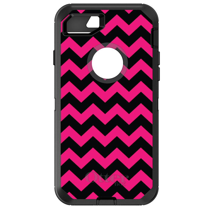 DistinctInk™ OtterBox Defender Series Case for Apple iPhone / Samsung Galaxy / Google Pixel - Black Hot Pink Chevron Stripes