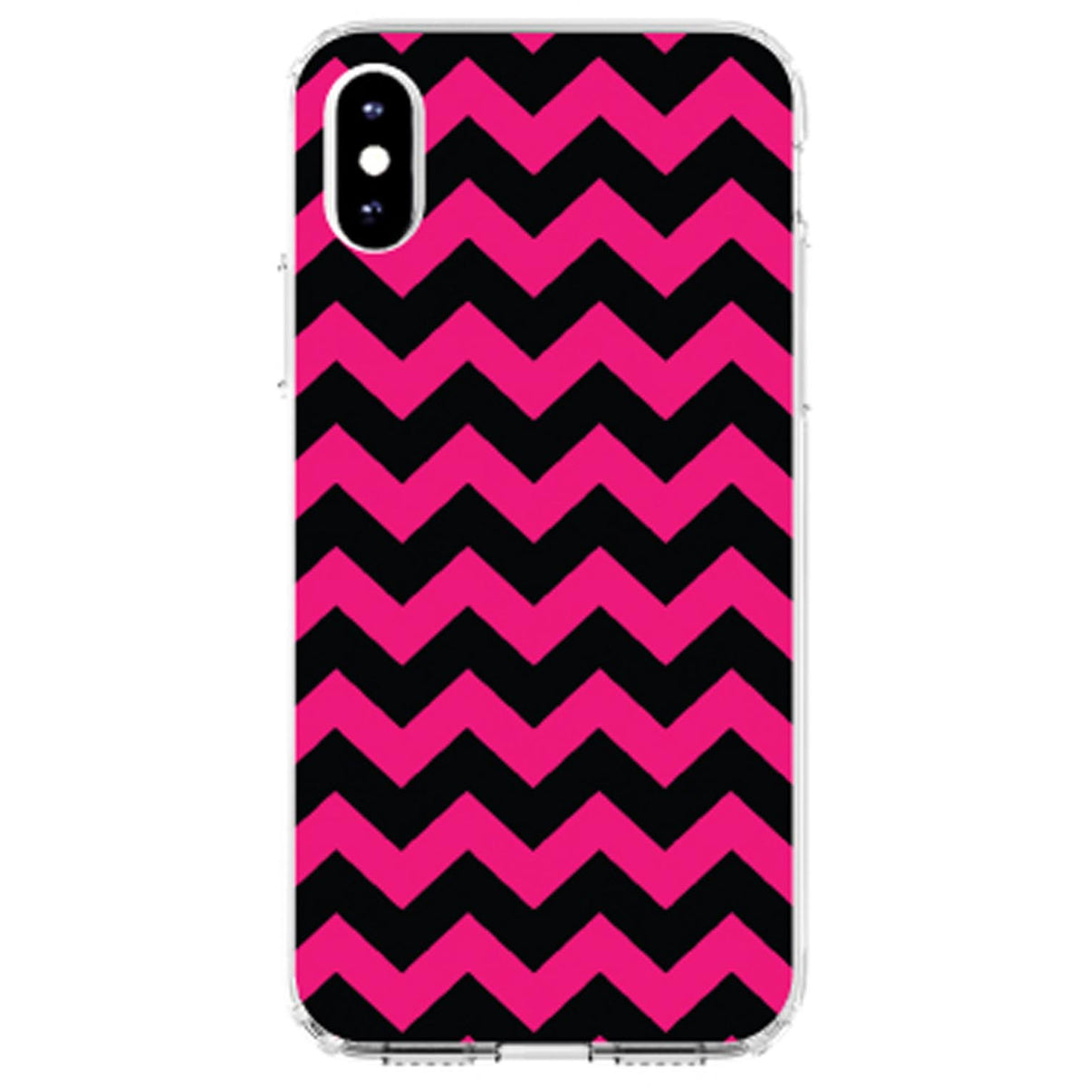 Black Hot Pink Chevron Stripes Clear Shockproof iPhone Case, view 2
