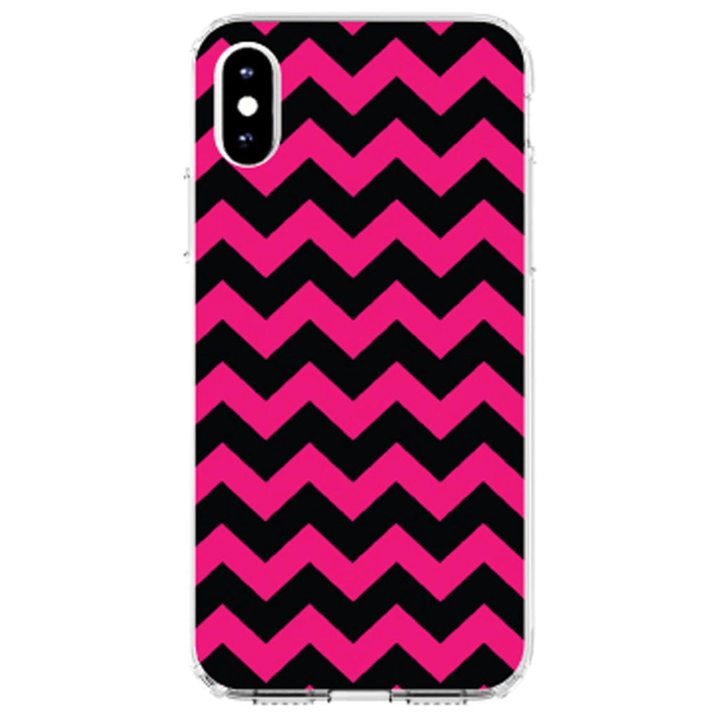 Black Hot Pink Chevron Stripes Clear Shockproof iPhone Case, view 4