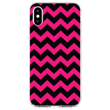 DistinctInk® Clear Shockproof Hybrid Case for Apple iPhone / Samsung Galaxy / Google Pixel - Black Hot Pink Chevron Stripes