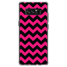 DistinctInk® Clear Shockproof Hybrid Case for Apple iPhone / Samsung Galaxy / Google Pixel - Black Hot Pink Chevron Stripes
