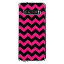 DistinctInk® Clear Shockproof Hybrid Case for Apple iPhone / Samsung Galaxy / Google Pixel - Black Hot Pink Chevron Stripes
